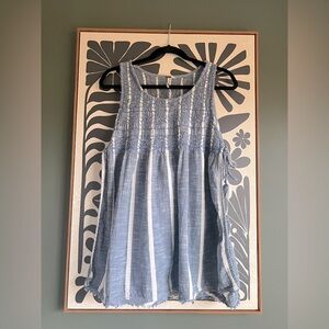NWOT Free People light blue striped gauze-y top side open slit Size Medium